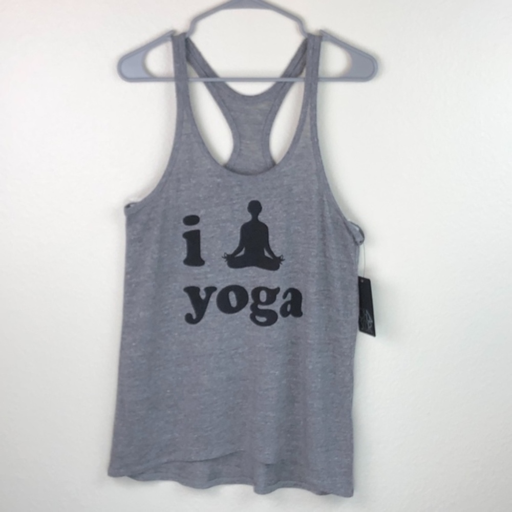 NEW Chaser I Love Yoga Graphic Racerback Tank Top - Picture 2 of 7